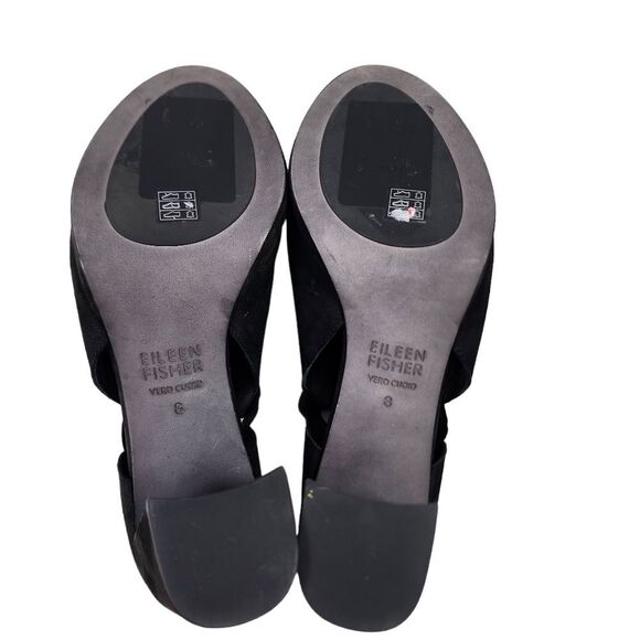 EILEEN FISHER Womens 8 Suede Cut Out Peep Toe Heeled Shoes NWOT Black Pull On - Picture 9 of 10